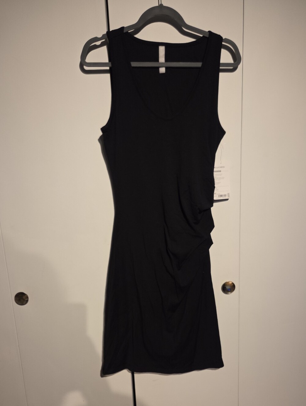 Athleta Black Sleeveless Midi Scoop-Neck Dress With Rouching